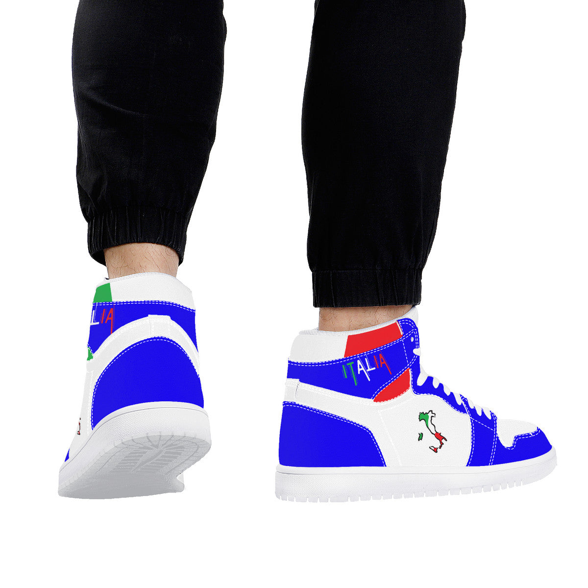 Italia Flag Map High Top Leather Blu Sneakers