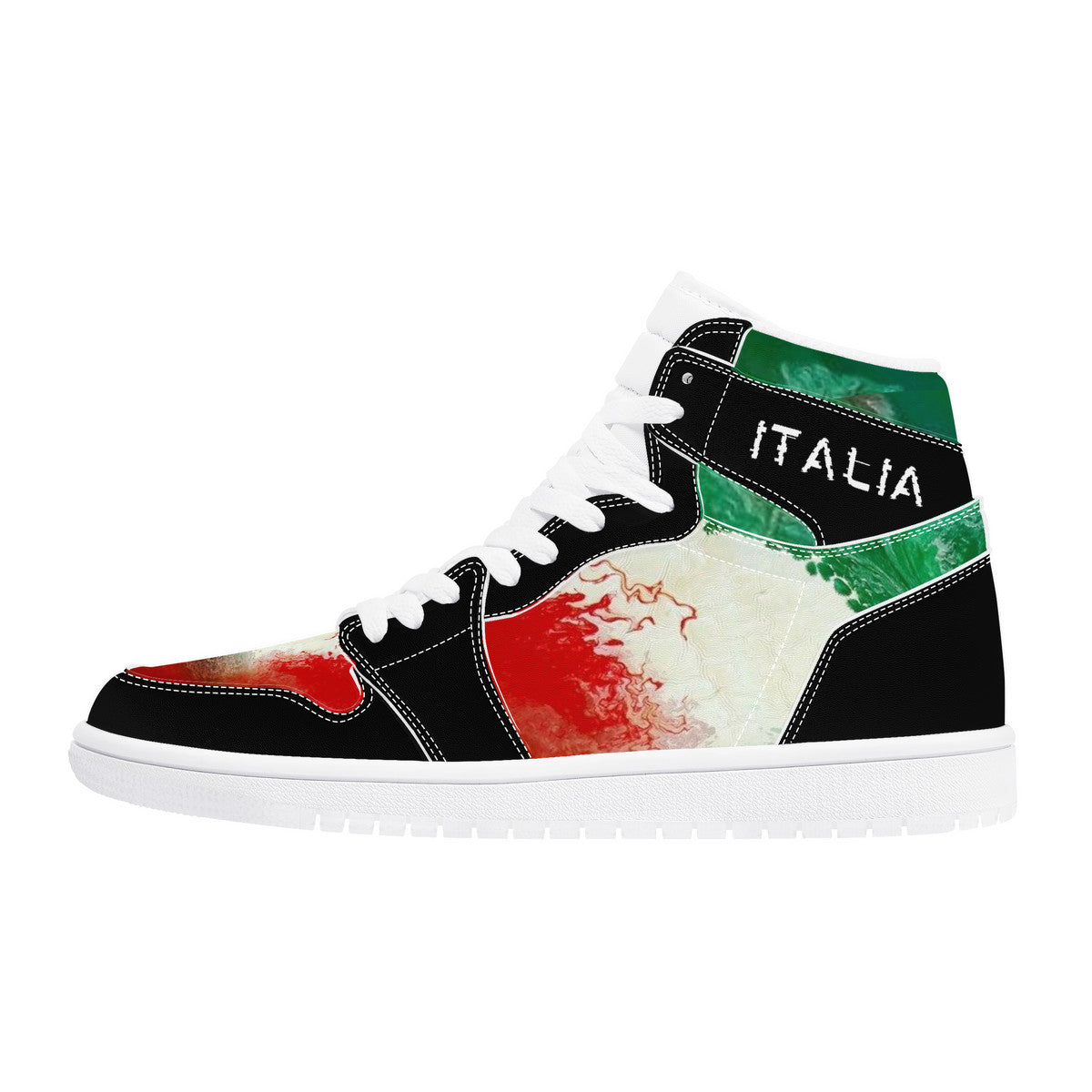 Italy Flag Paint Art Grunge High Top Leather Sneakers