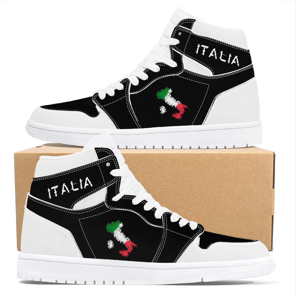 Italia Flag Map Grunge High-Top Leather Sneakers