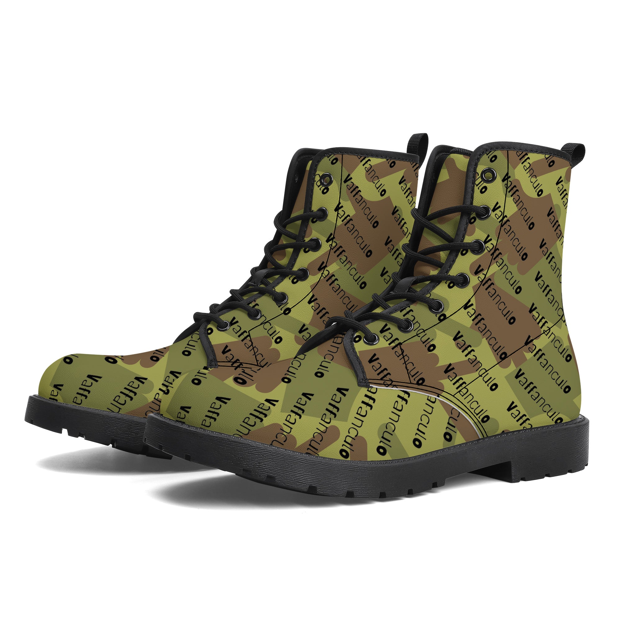 Vaffanculo Green Camo Leather Boots