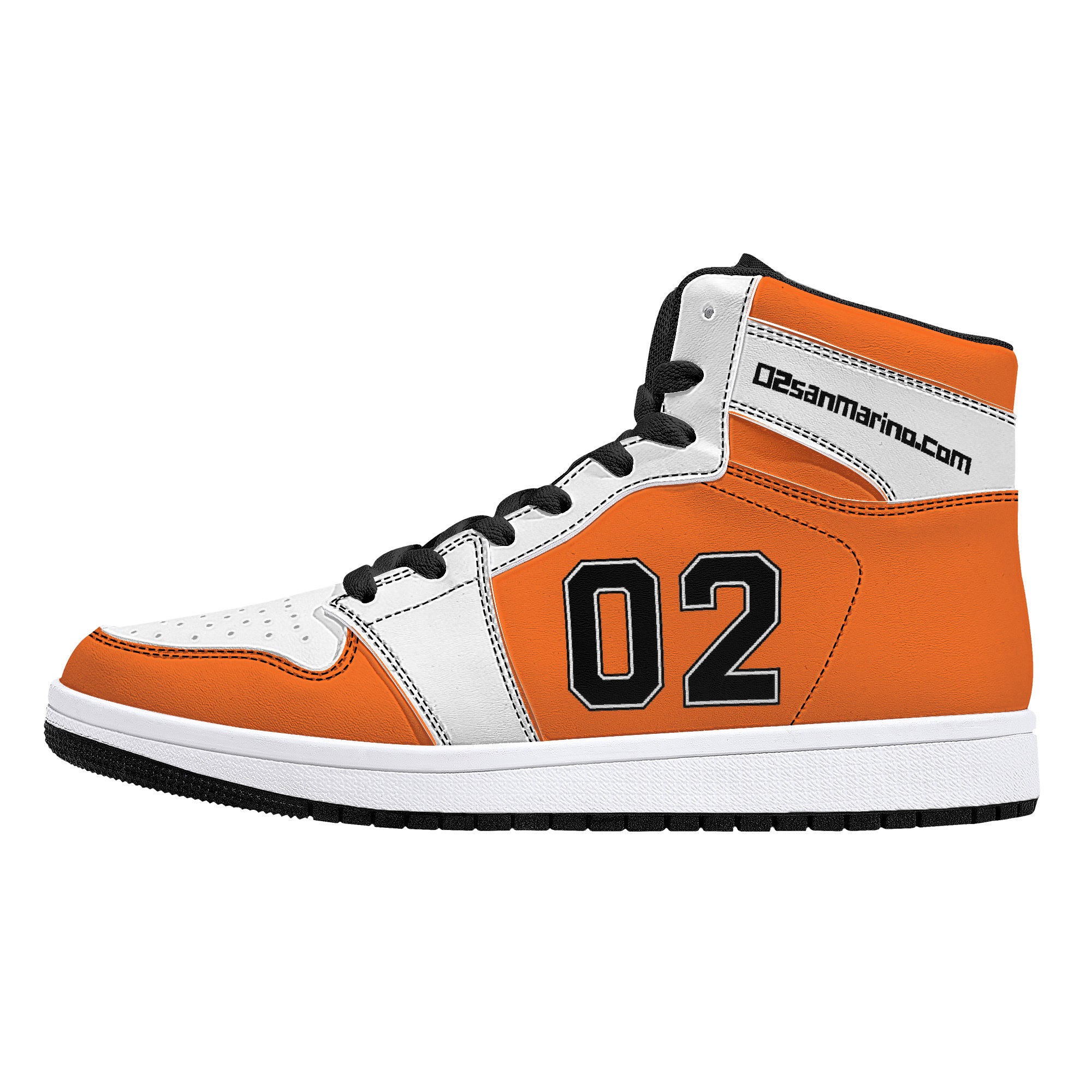 02 Orange-White High-Top Leather Sneakers