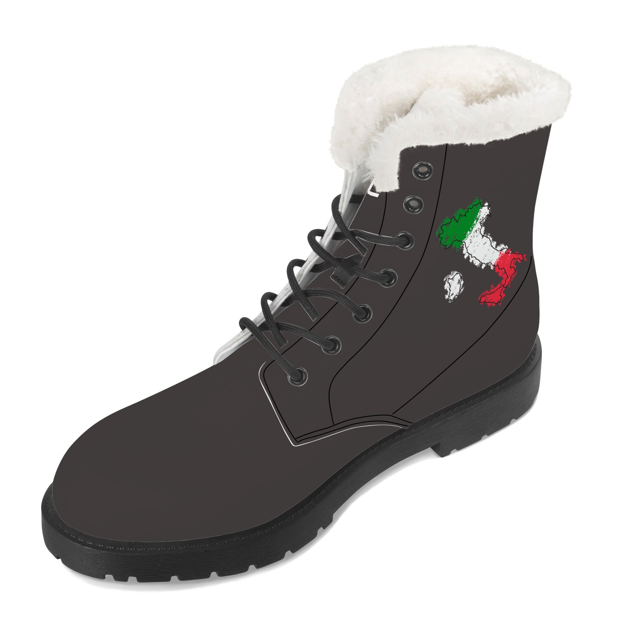 Italian Flag Map Faux Fur Leather Boots