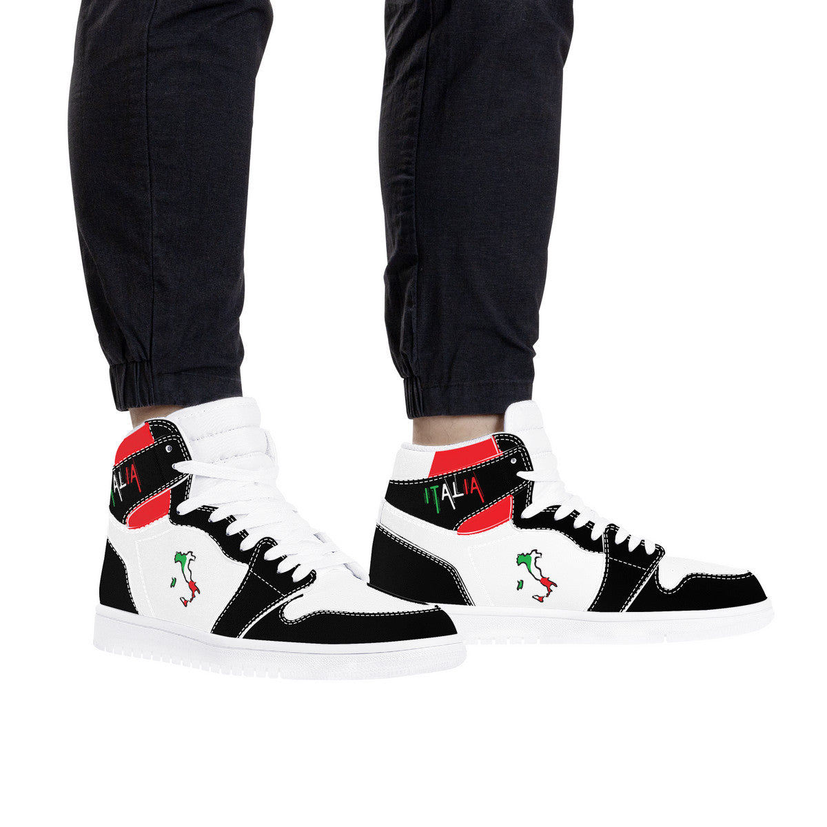 Italia Flag Map High Top Leather Black Sneakers