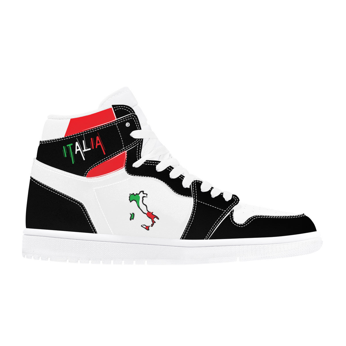 Italia Flag Map High Top Leather Black Sneakers