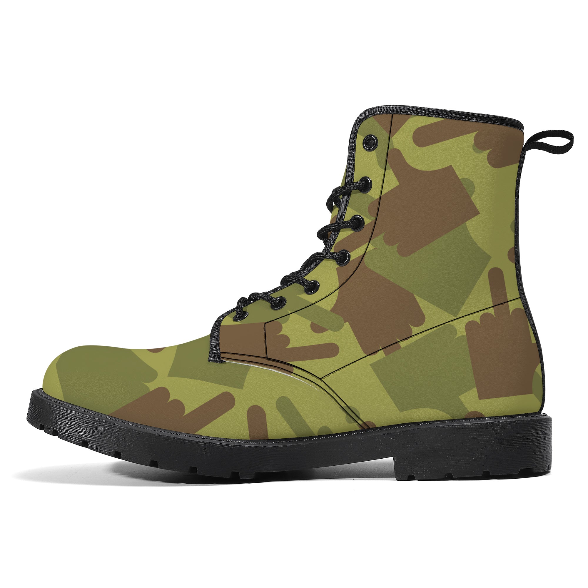 Fuck You Green Camo Leather Boots