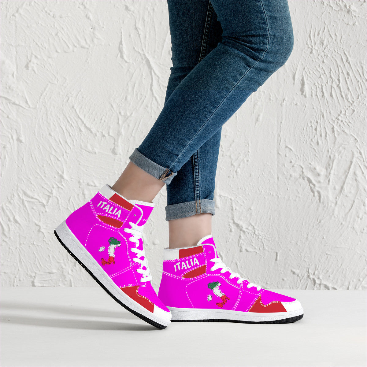 Italia Flag Map High-Top Leather Sneakers - Pink Edition