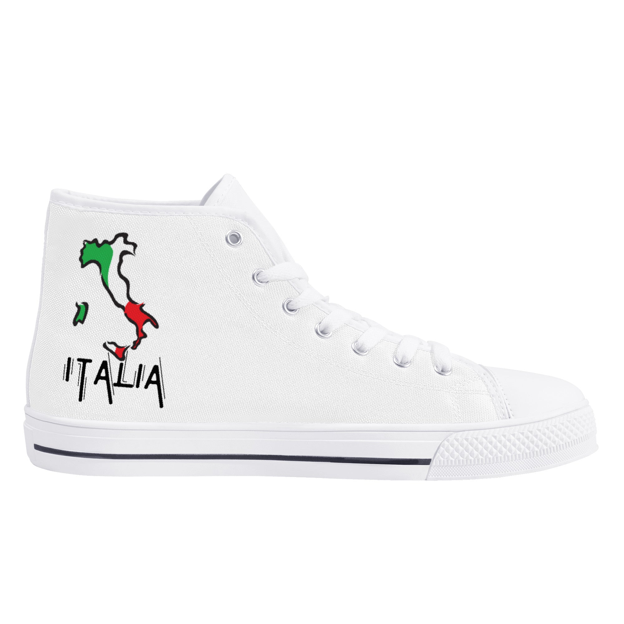 Italy Flag Map High-Top Canvas Shoes - White