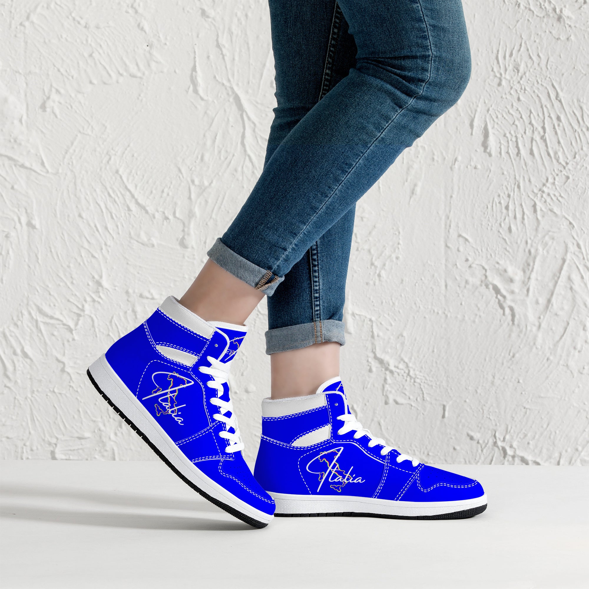 Italia Blu High-Top Leather Sneakers - White