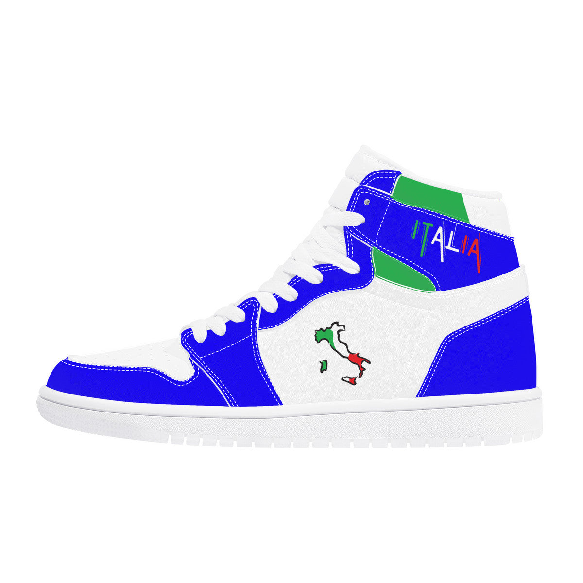 Italia Flag Map High Top Leather Blu Sneakers