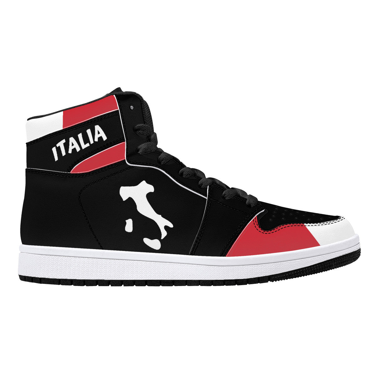 Italy Flag Map High-Top Leather Sneakers - Black