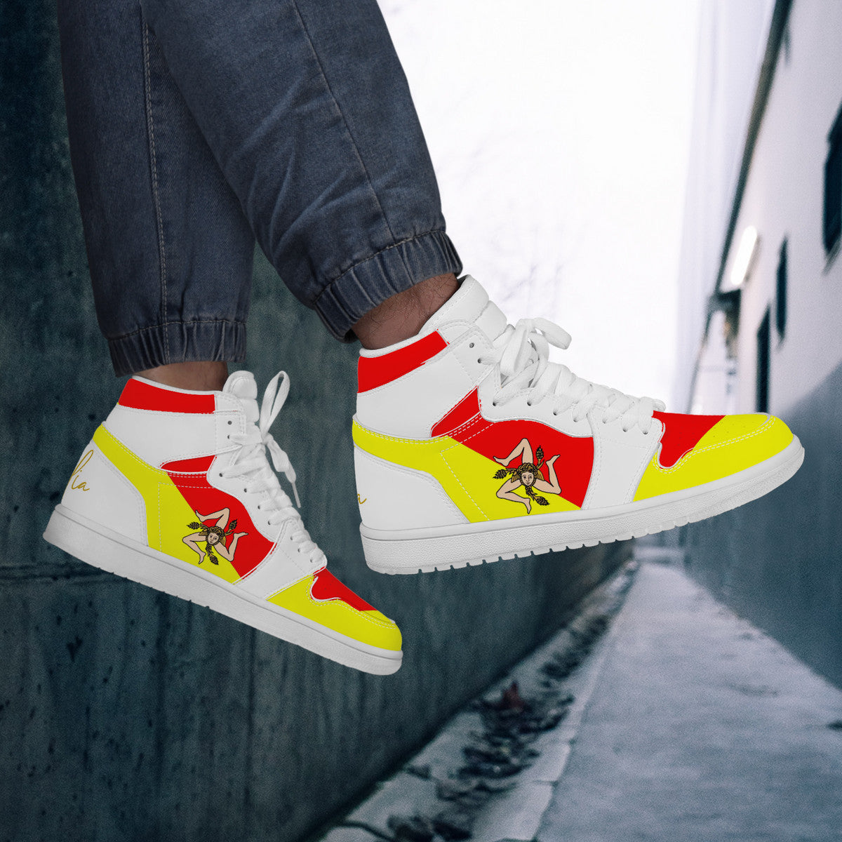 Sicilian Flag High Top Leather Sneakers