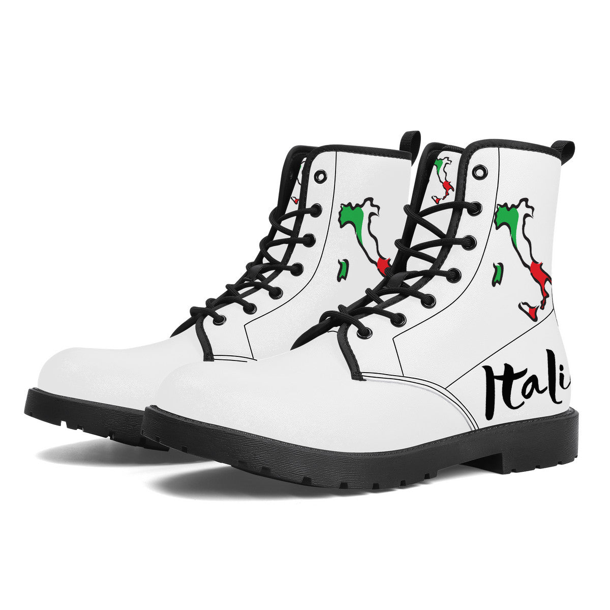 Italia Flag Map Leather Boots White