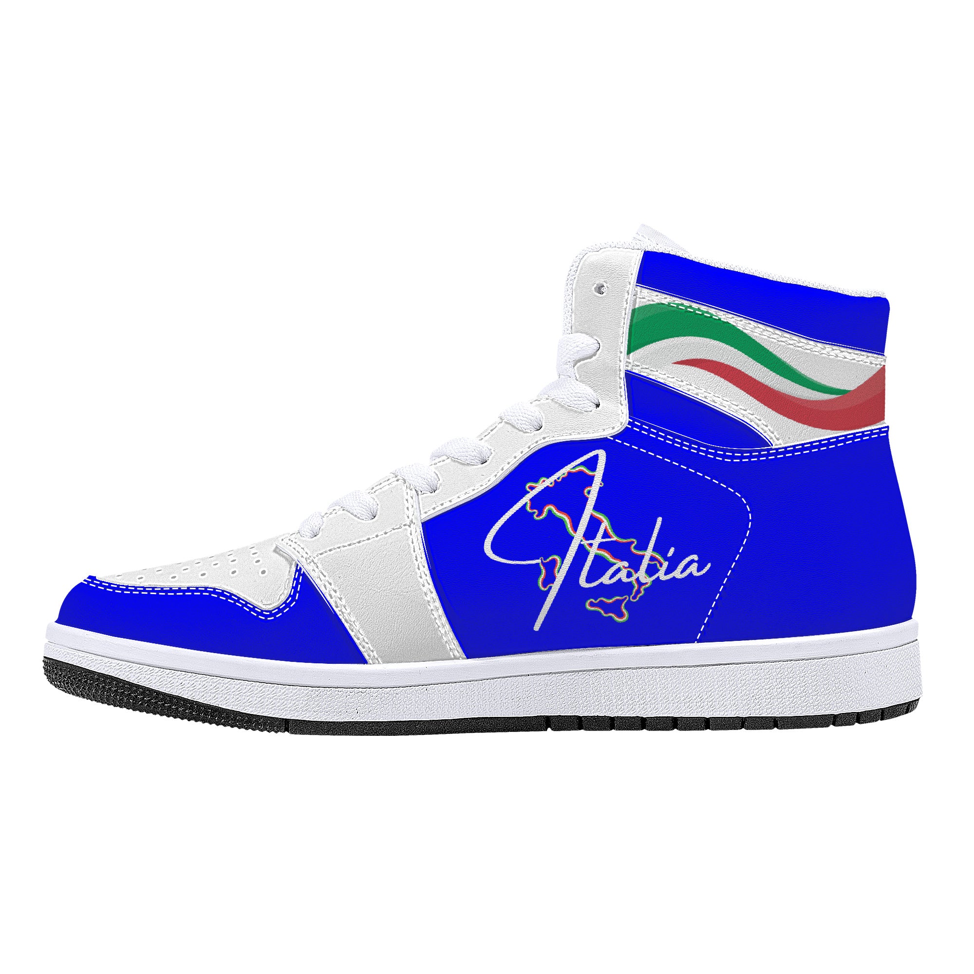 Italia Flag Map Wave Blu High-Top Leather Sneakers