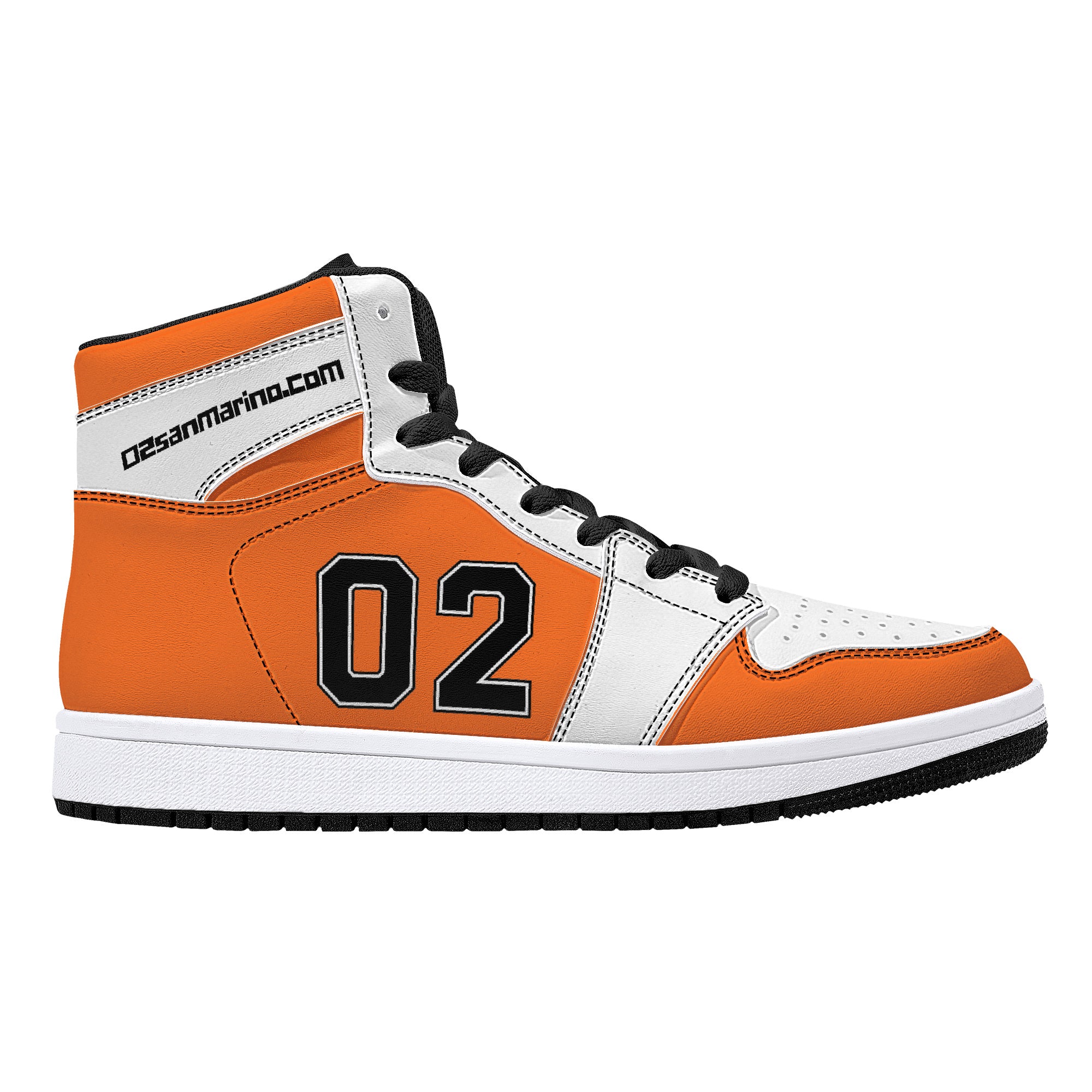 02 Orange-White High-Top Leather Sneakers