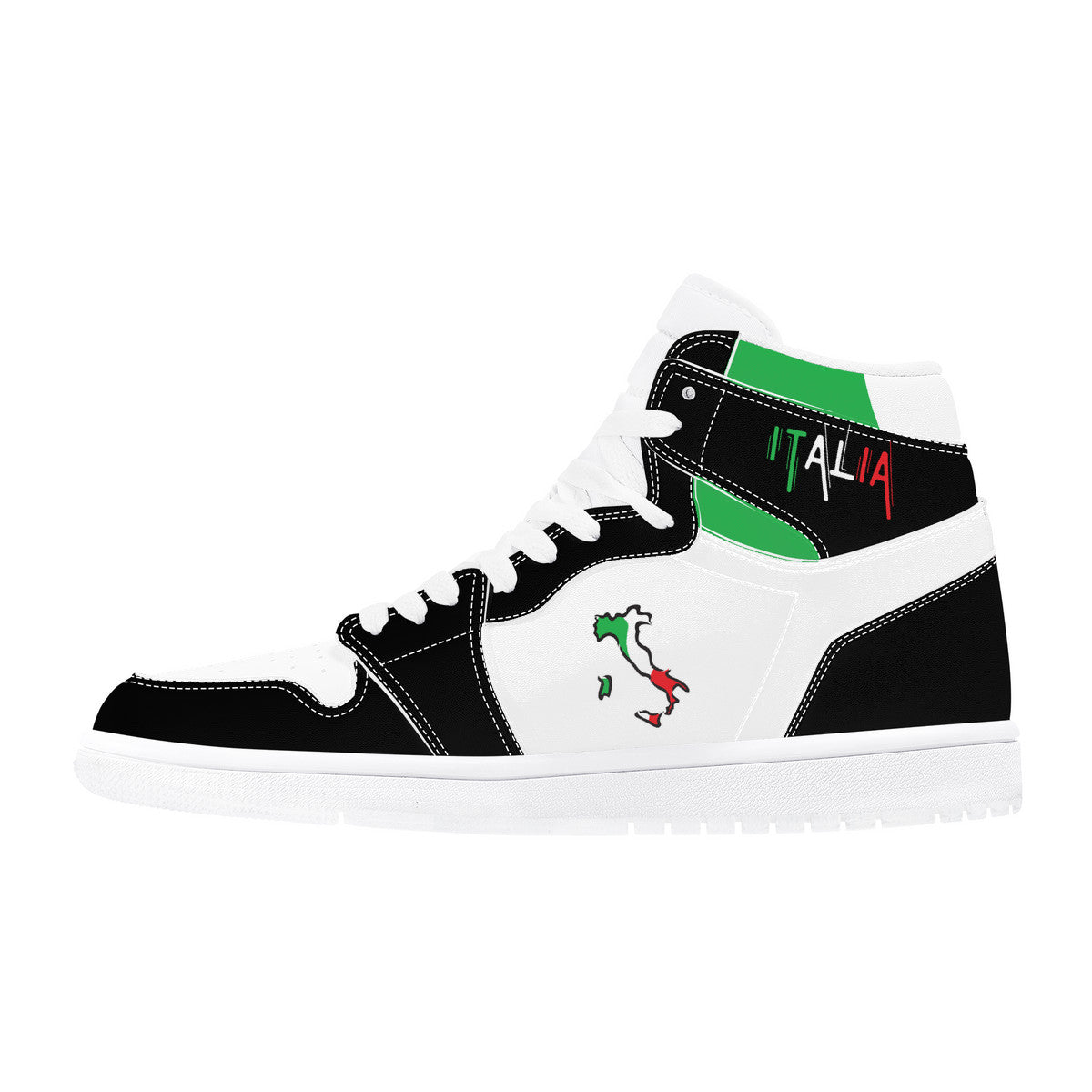 Italia Flag Map High Top Leather Black Sneakers