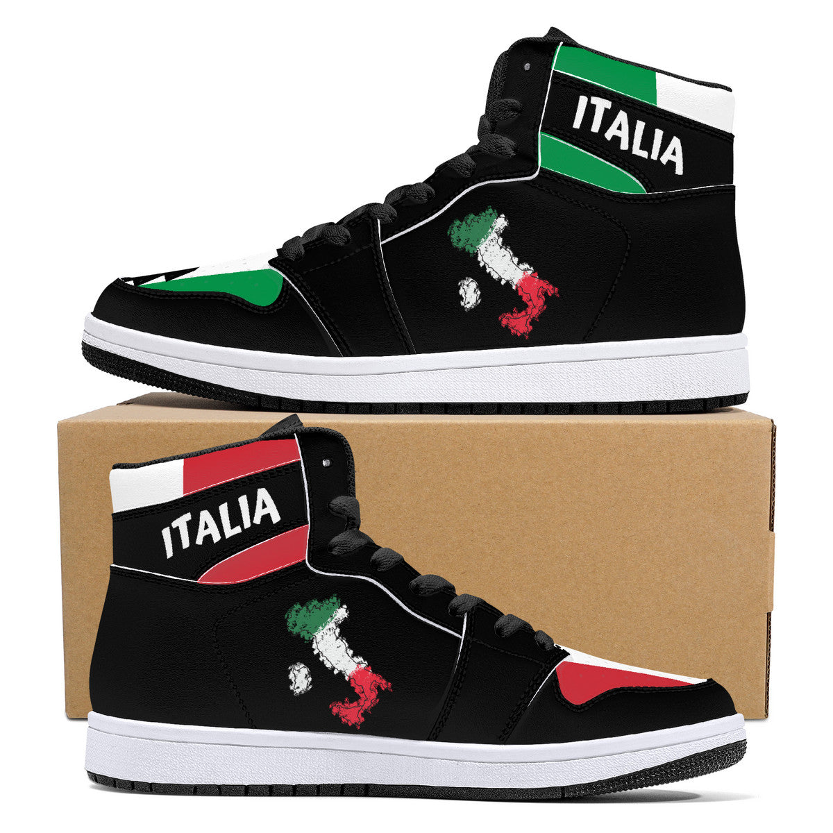 Italia Flag Map High-Top Leather Sneakers - Black