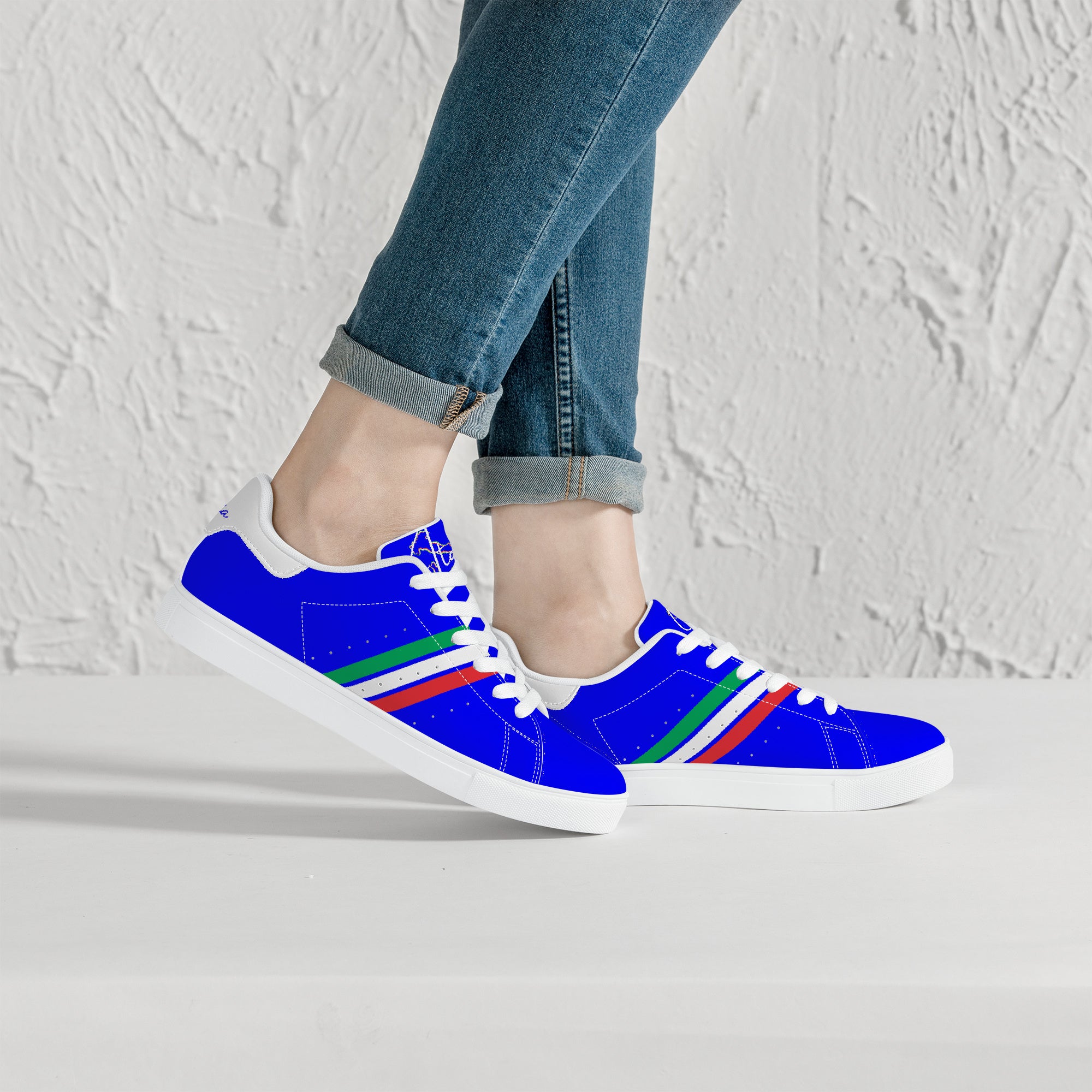 Italia Low-Top Leather Sneakers -Blu/ White