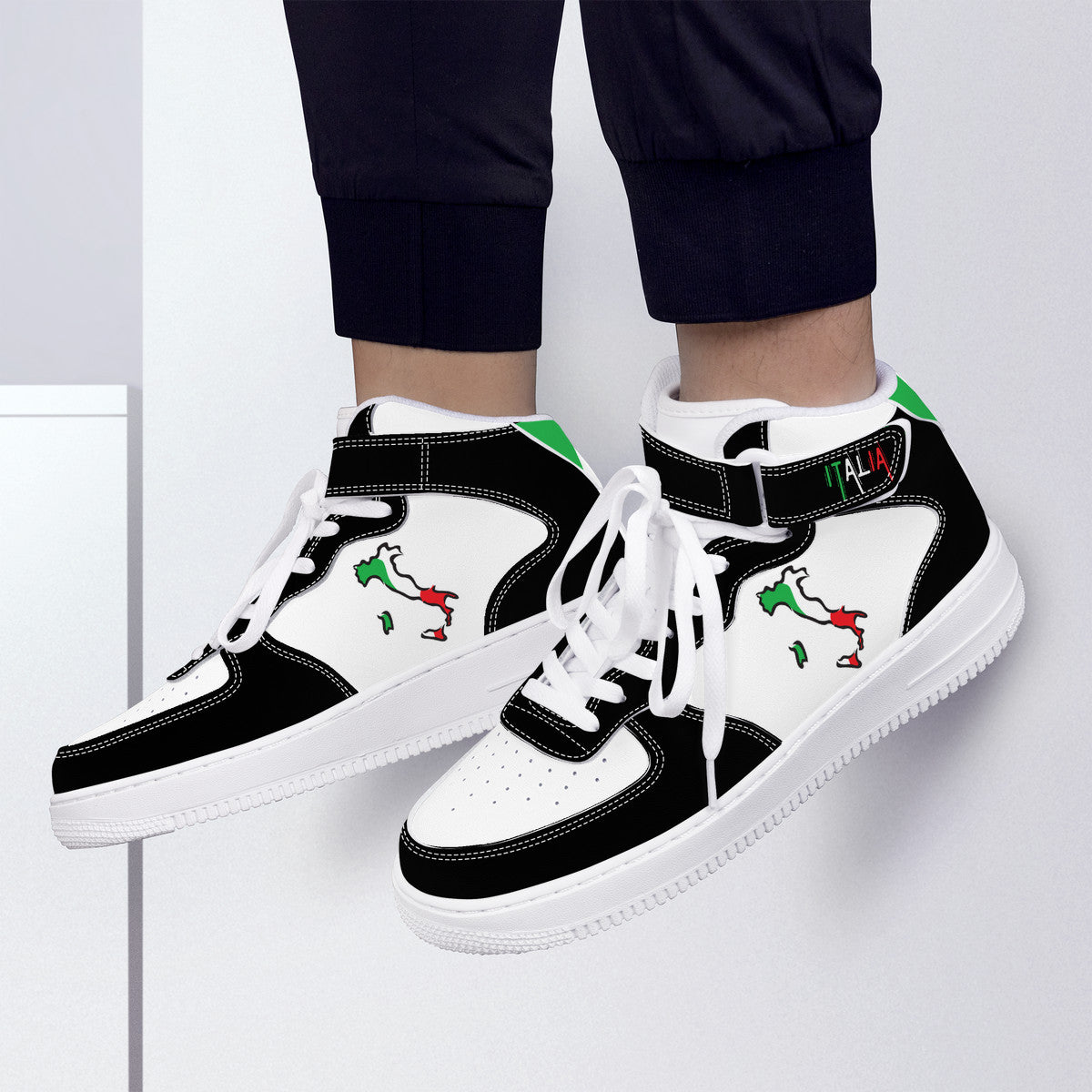 Italia Flag Map High Top Unisex Black Sneakers