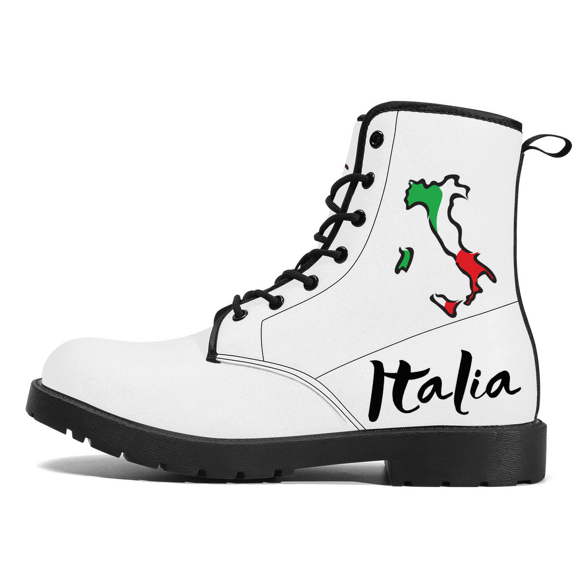 Italia Flag Map Leather Boots White