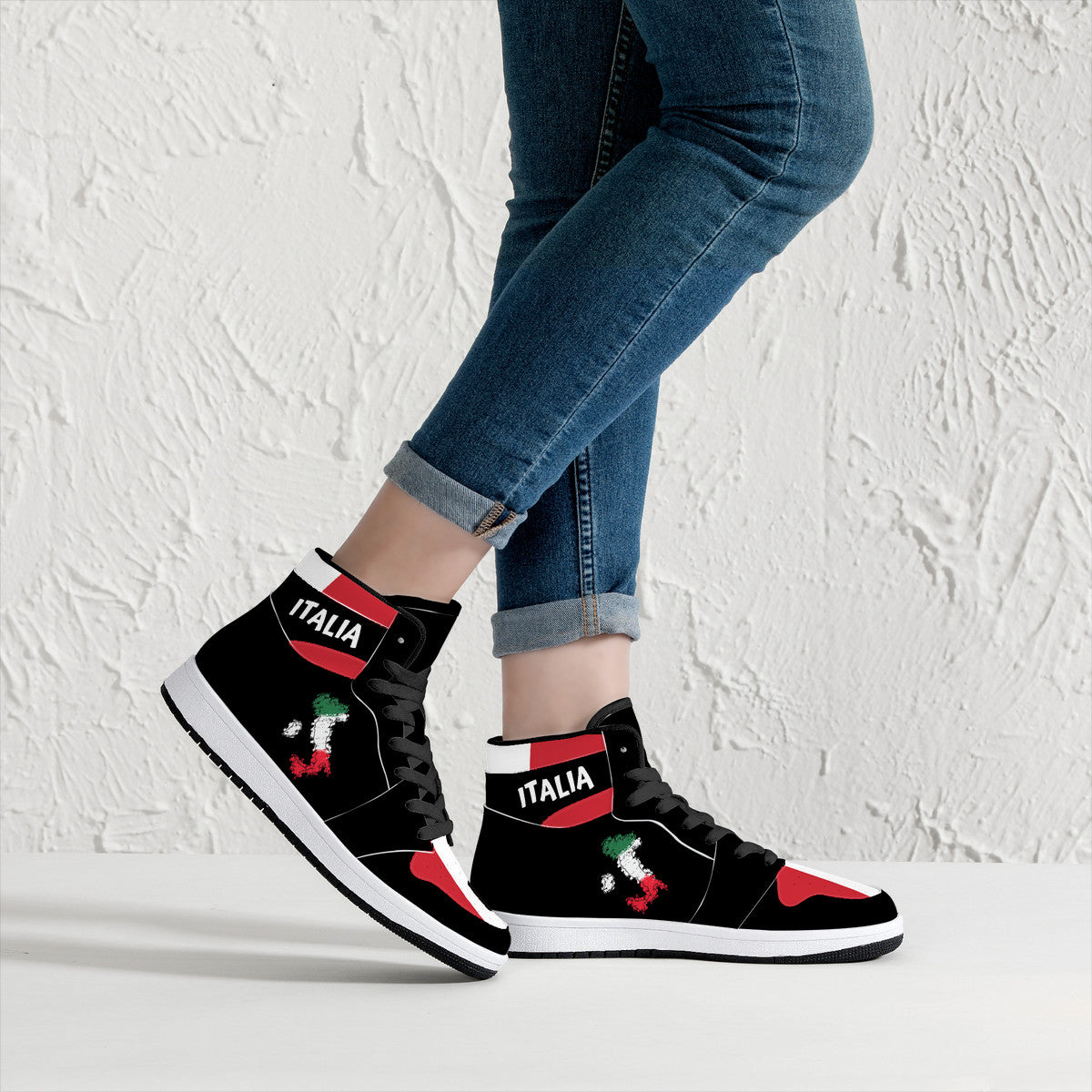 Italia Flag Map High-Top Leather Sneakers - Black