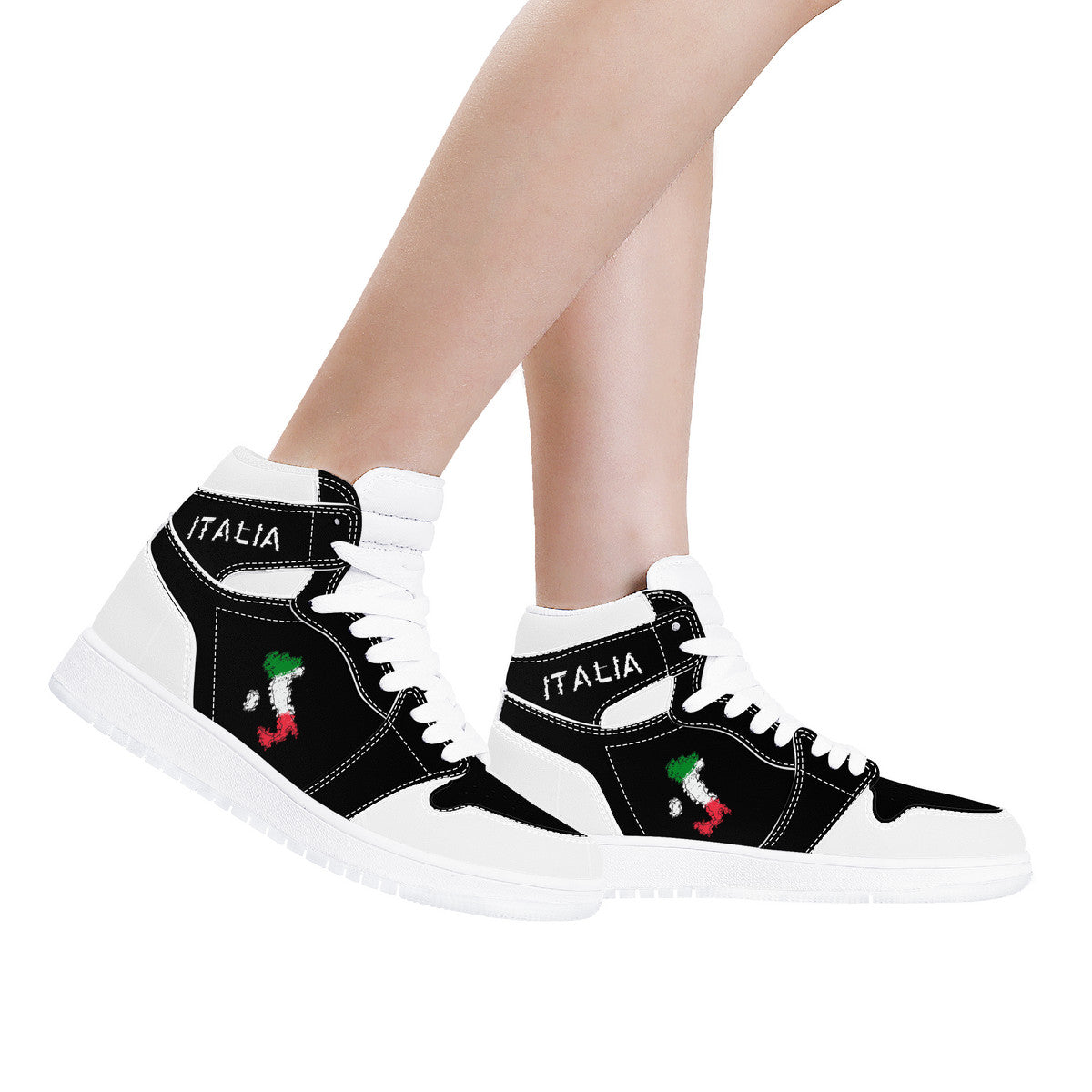 Italia Flag Map Grunge High-Top Leather Sneakers