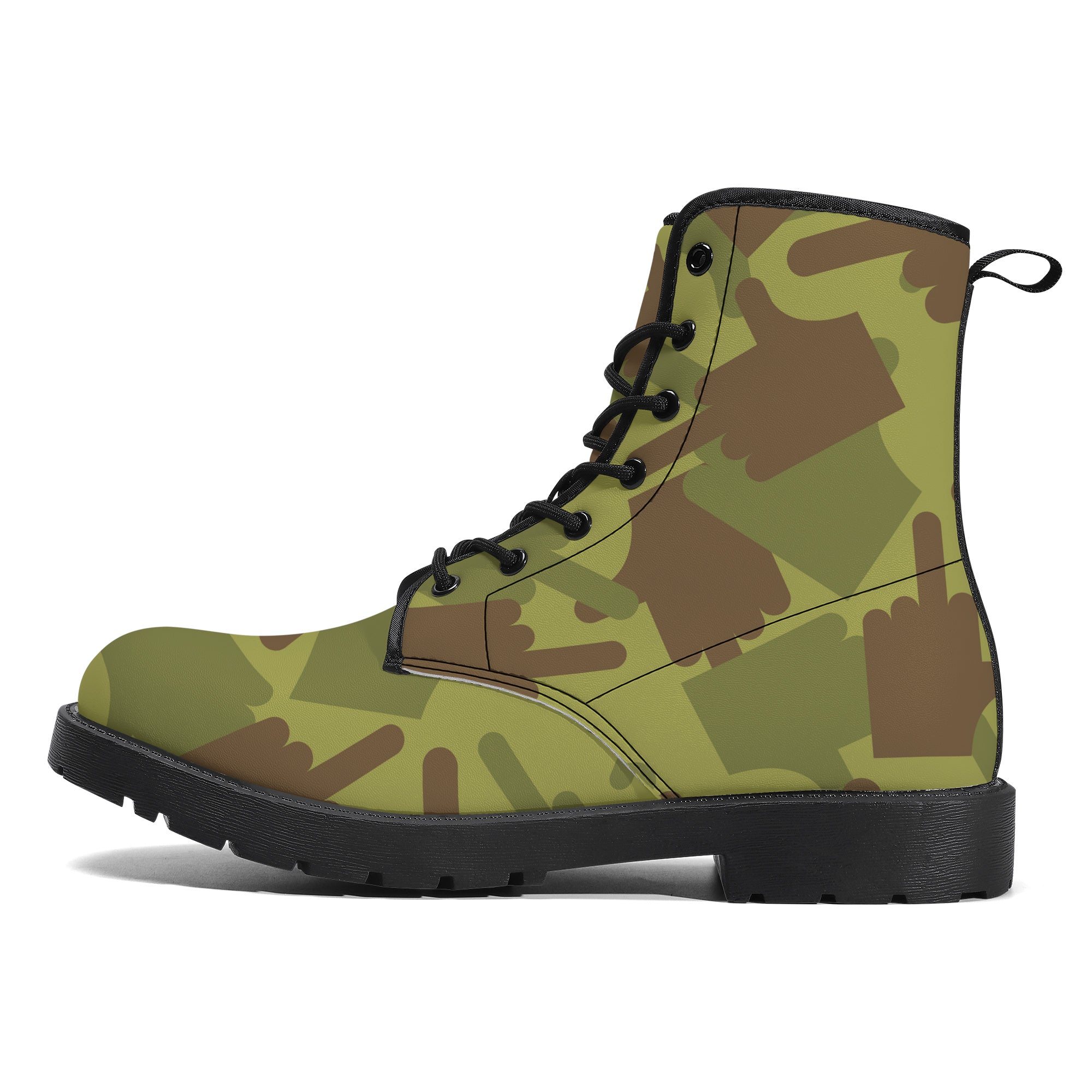 Fuck You Green Camo Leather Boots