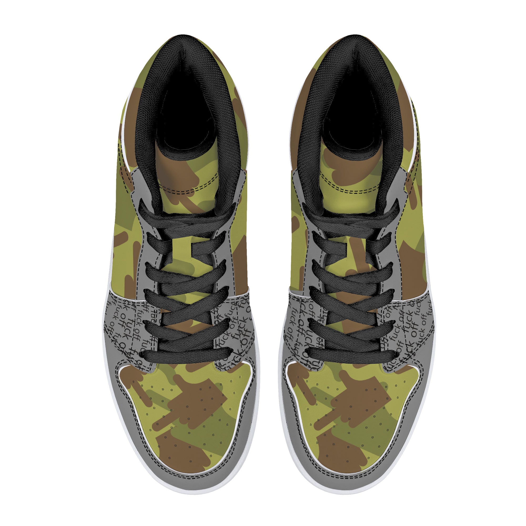 Fuck Off Grey/Green Camo High-Top Leather Sneakers