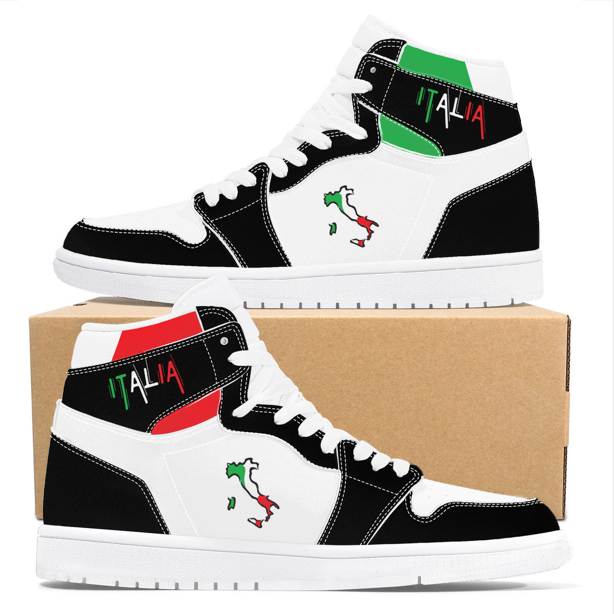 Italia Flag Map High Top Leather Black Sneakers