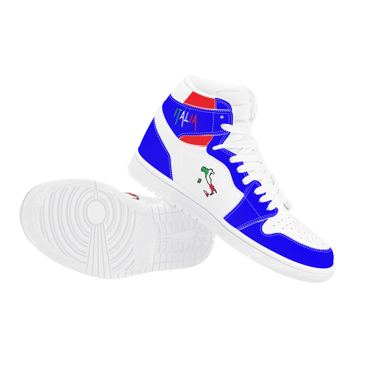 Italia Flag Map High Top Leather Blu Sneakers