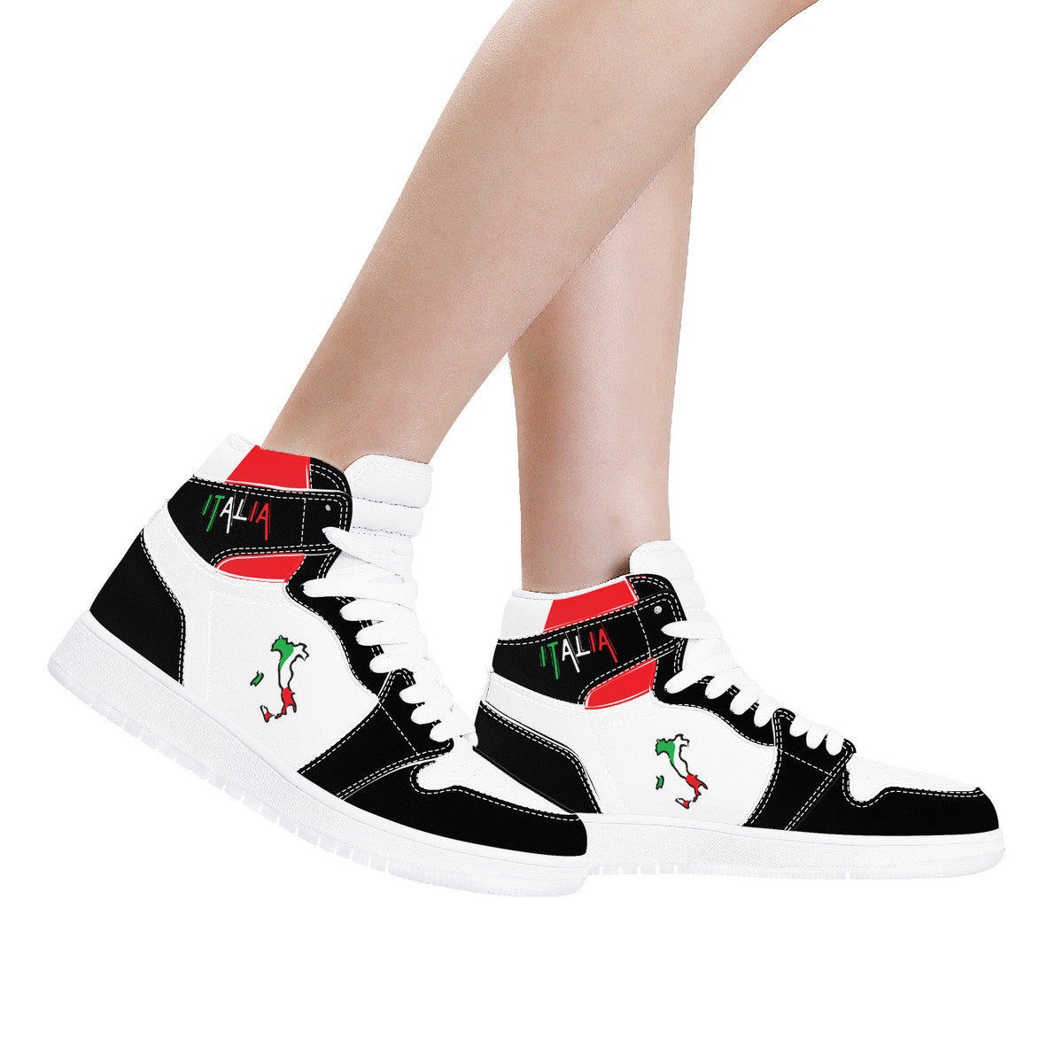 Italia Flag Map High Top Leather Black Sneakers