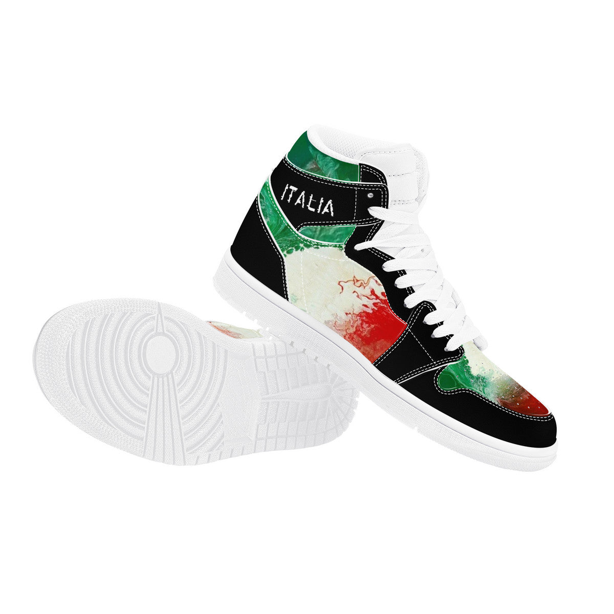 Italy Flag Paint Art Grunge High Top Leather Sneakers