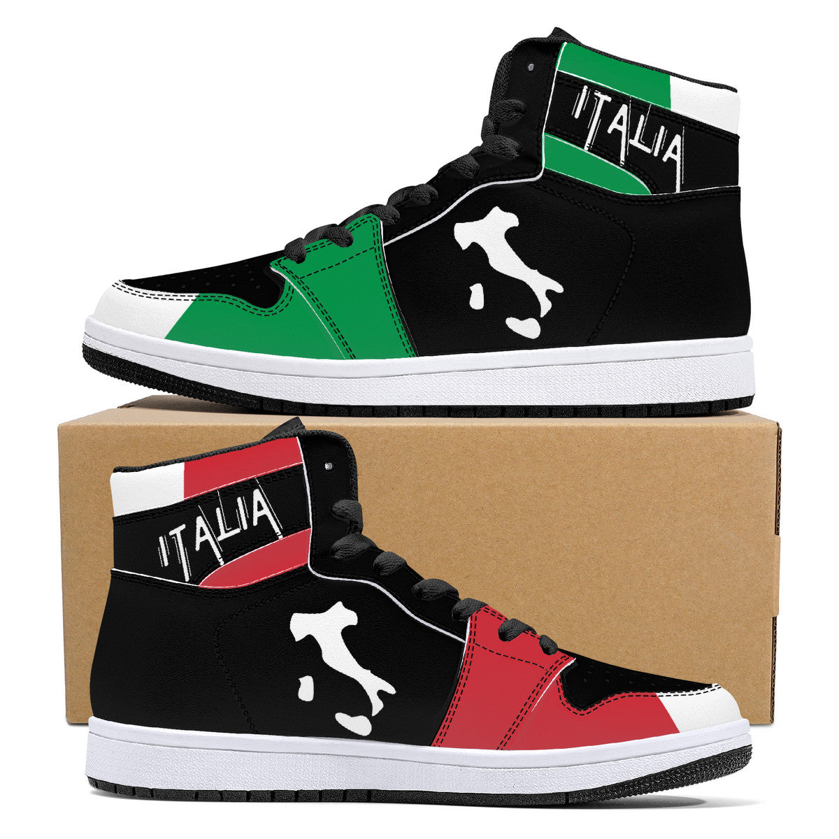 Italia Flag Map High-Top Leather Sneakers - Black