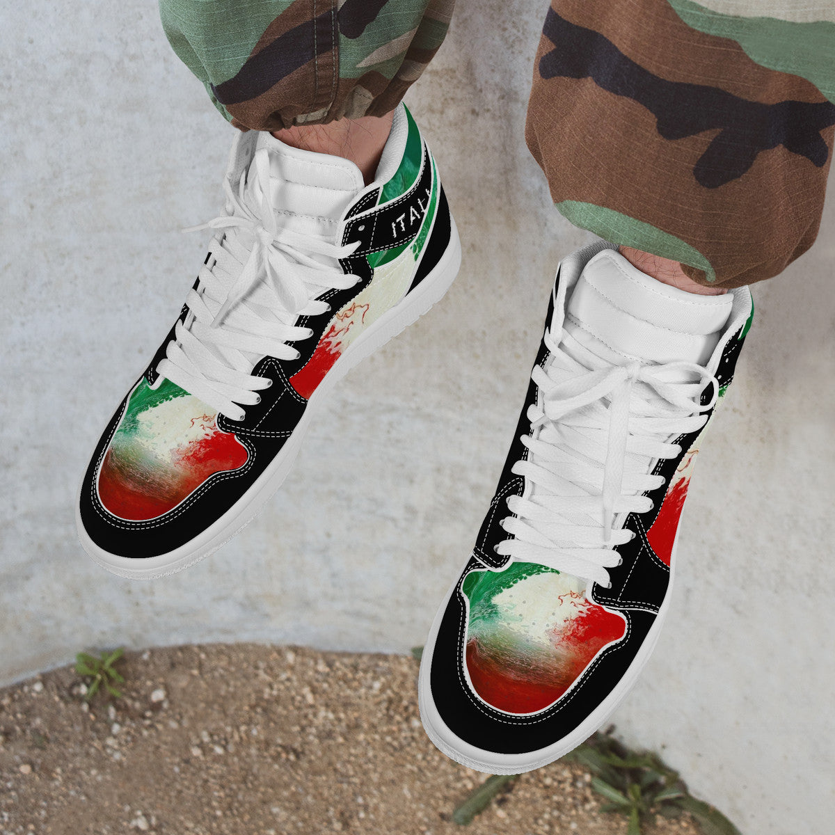 Italy Flag Paint Art Grunge High Top Leather Sneakers