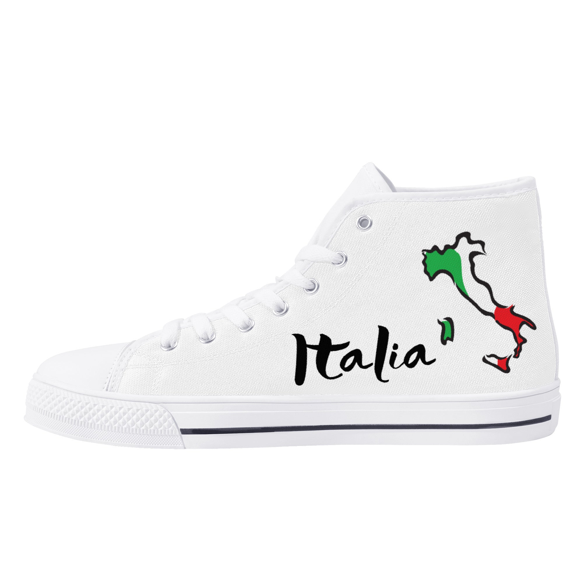 Italia Flag Map High-Top Canvas Shoes - White