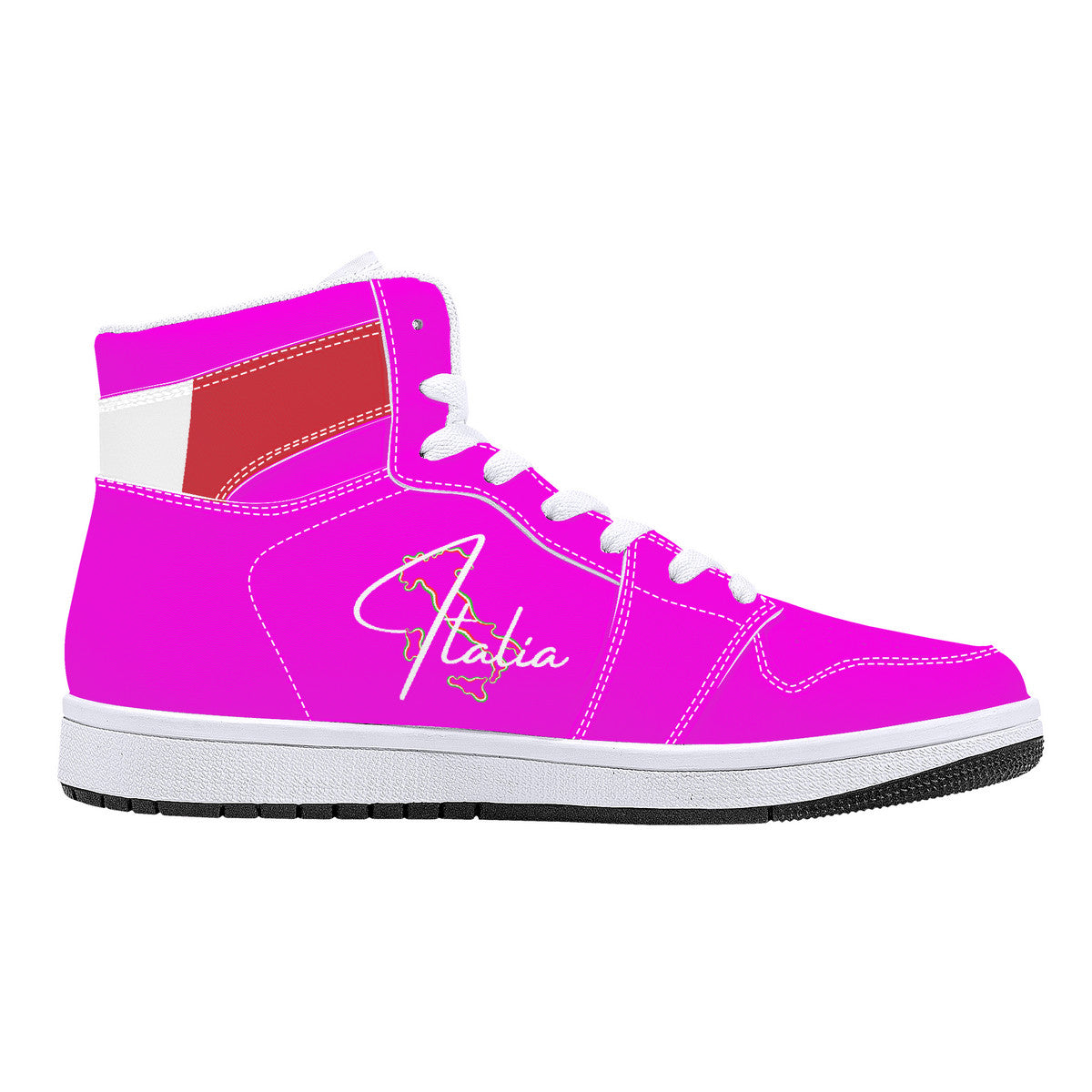 Italia Flag Map High-Top Leather Sneakers - Pink Edition