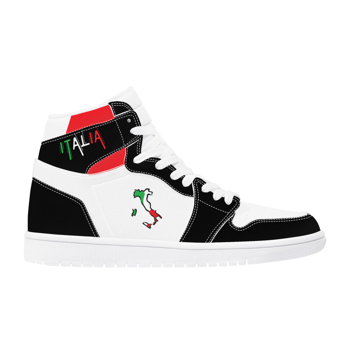 Italia Flag Map High Top Leather Black Sneakers