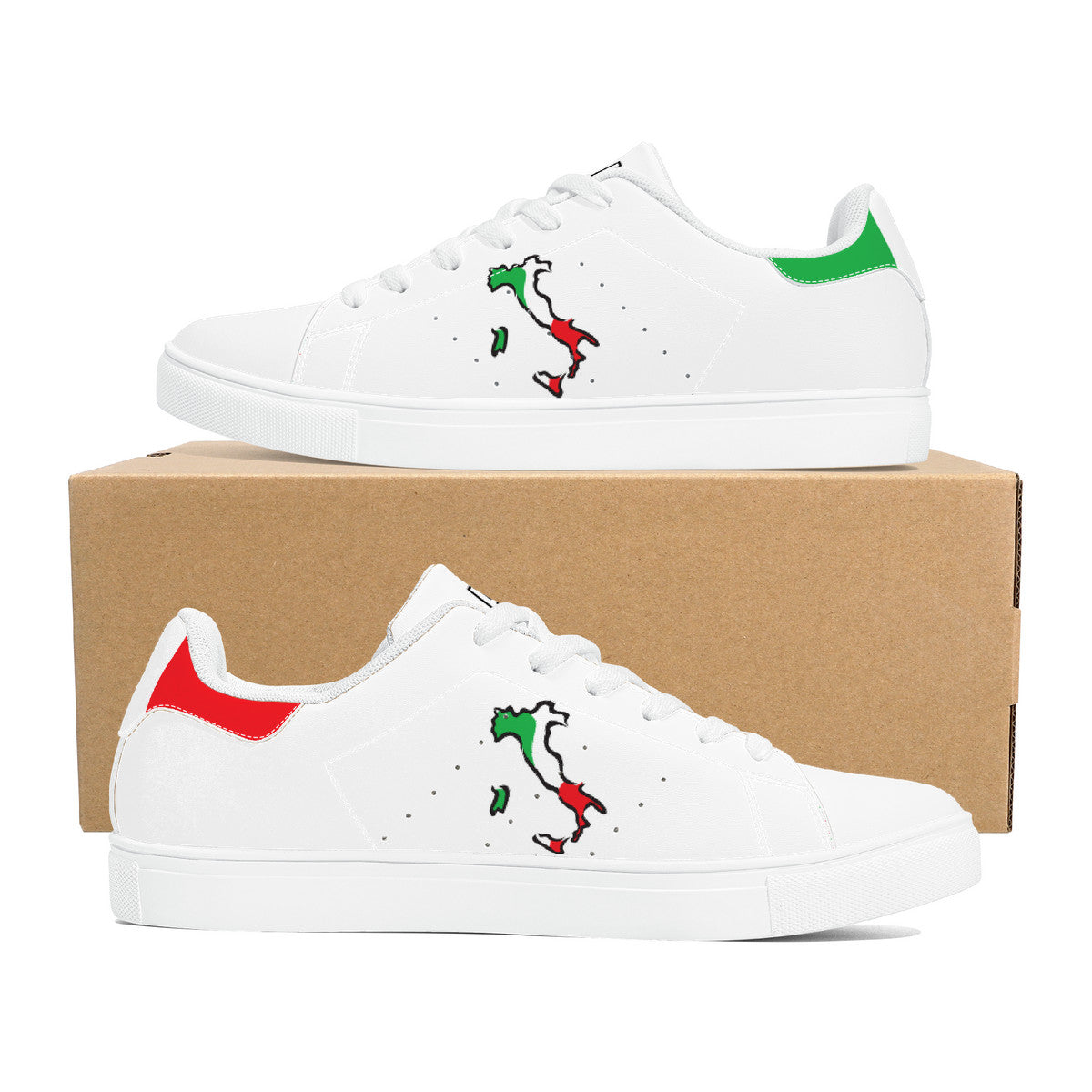 Italia Flag Map Low-Top Leather Sneakers - White