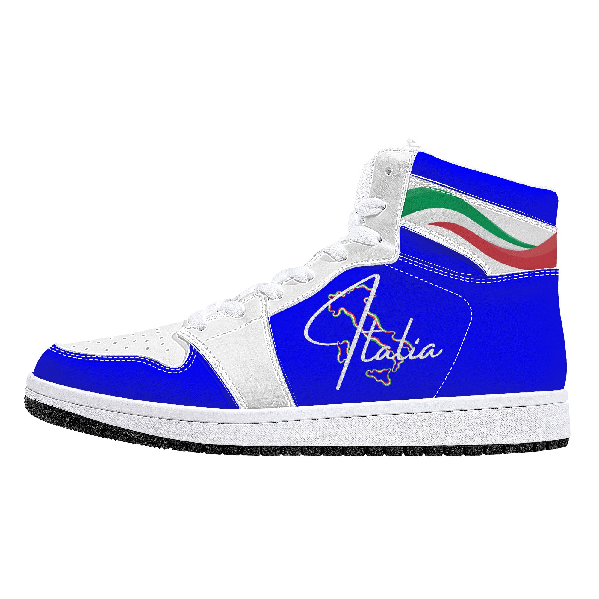 Italia Flag Map Wave Blu High-Top Leather Sneakers