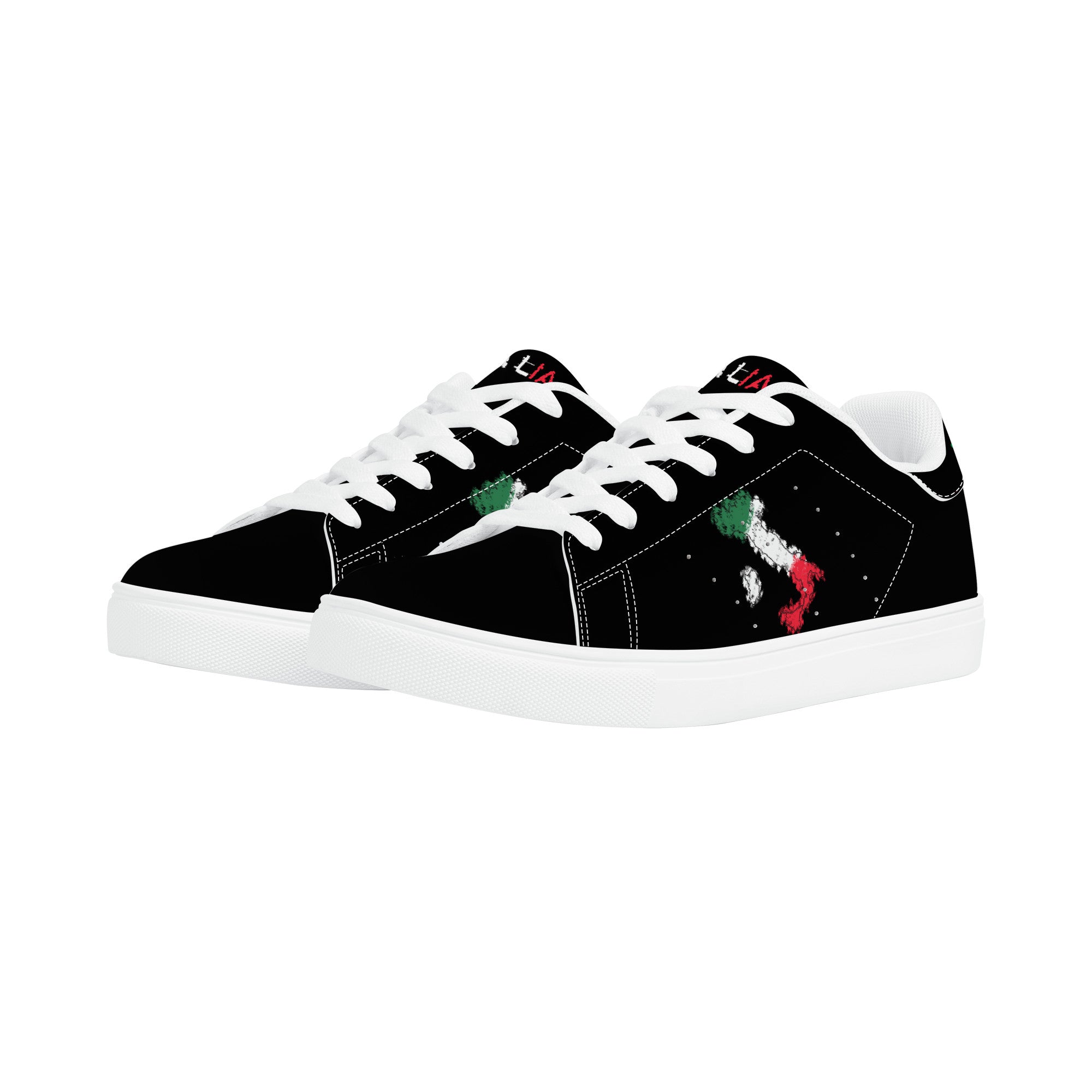 Italia Flag Map Low-Top Leather Sneakers - White