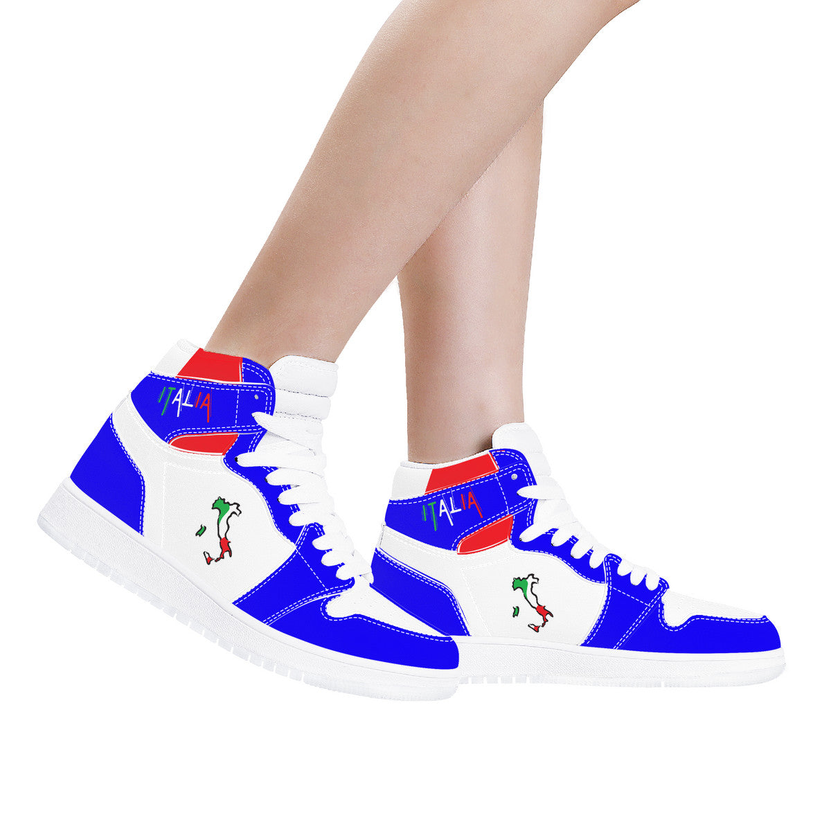 Italia Flag Map High Top Leather Blu Sneakers