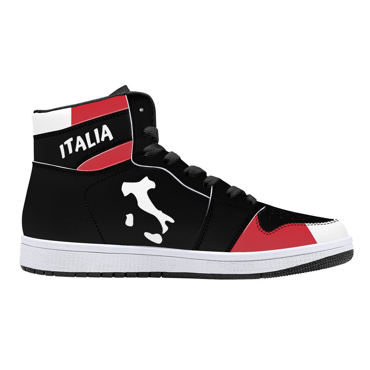 Italy Flag Map High-Top Leather Sneakers - Black