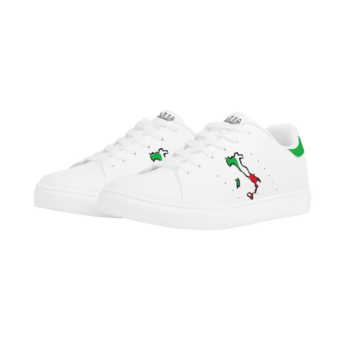 Italia Flag Map Low-Top Leather Sneakers - White