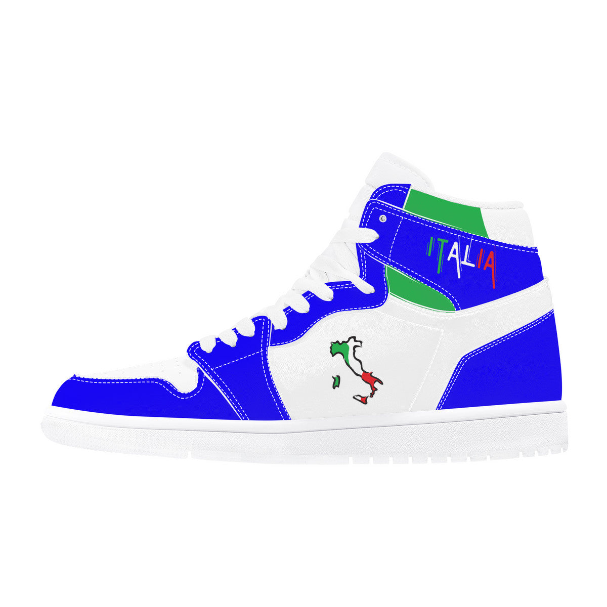 Italia Flag Map High Top Leather Blu Sneakers