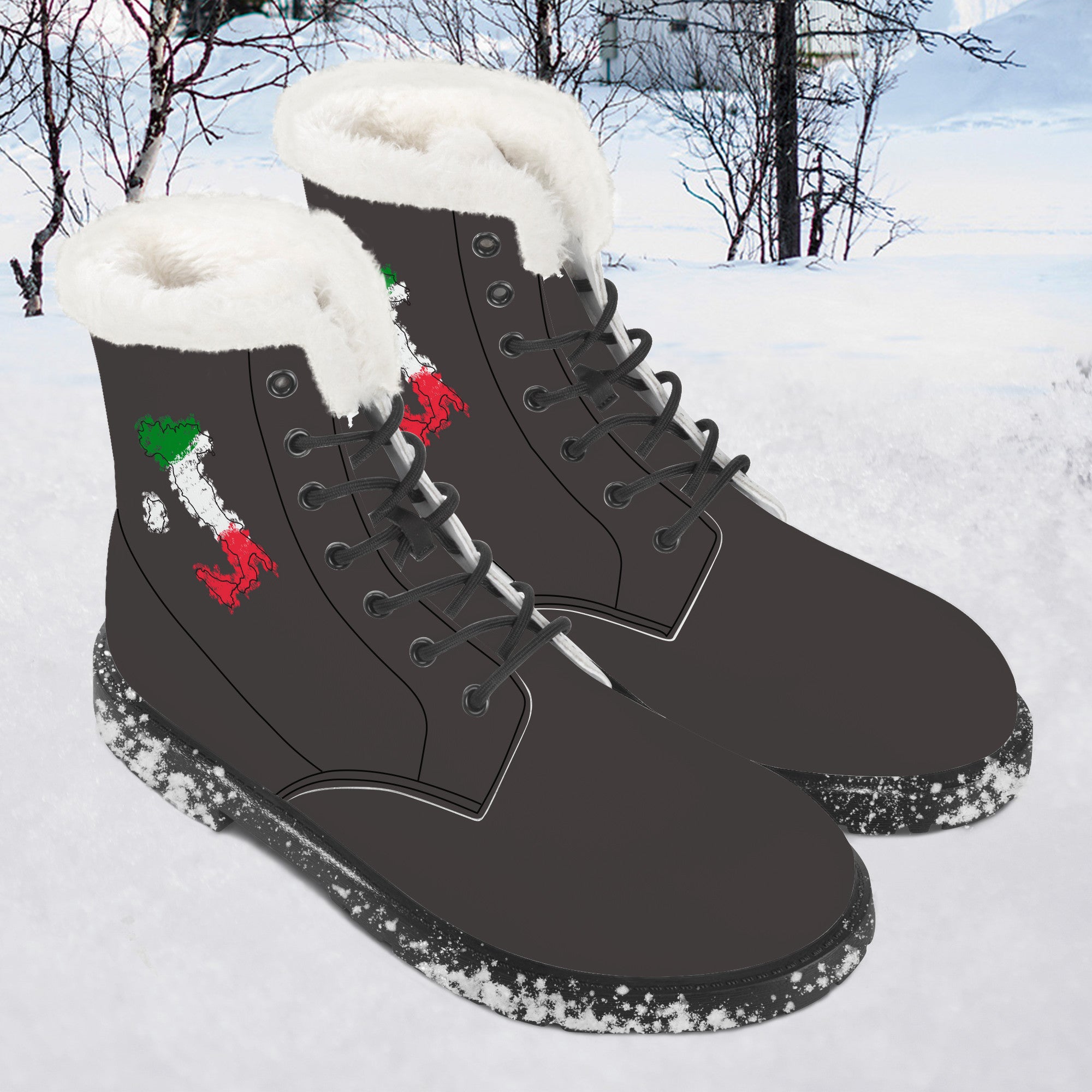 Italian Flag Map Faux Fur Leather Boots