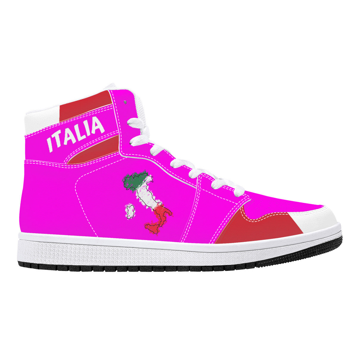 Italia Flag Map High-Top Leather Sneakers - Pink Edition