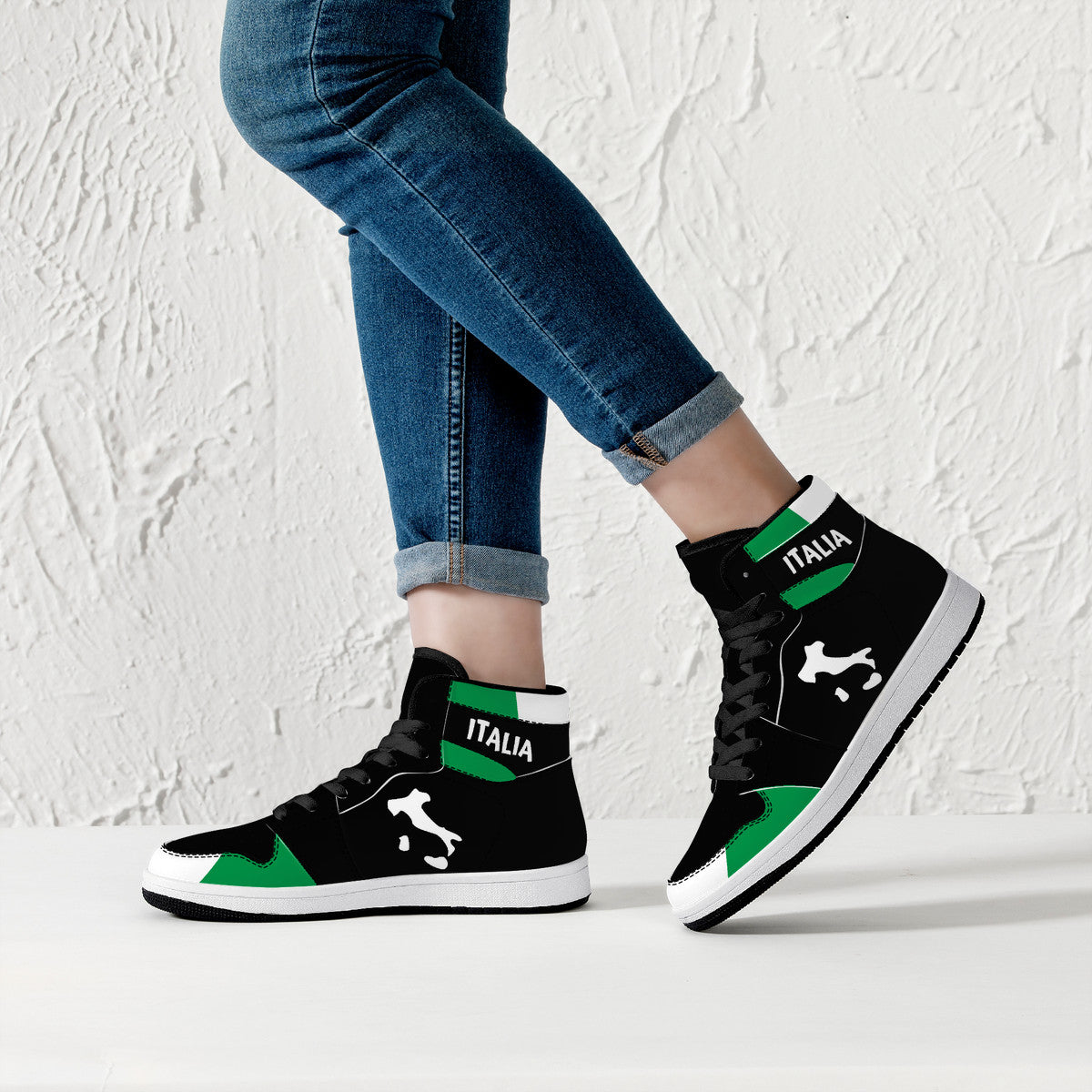 Italy Flag Map High-Top Leather Sneakers - Black