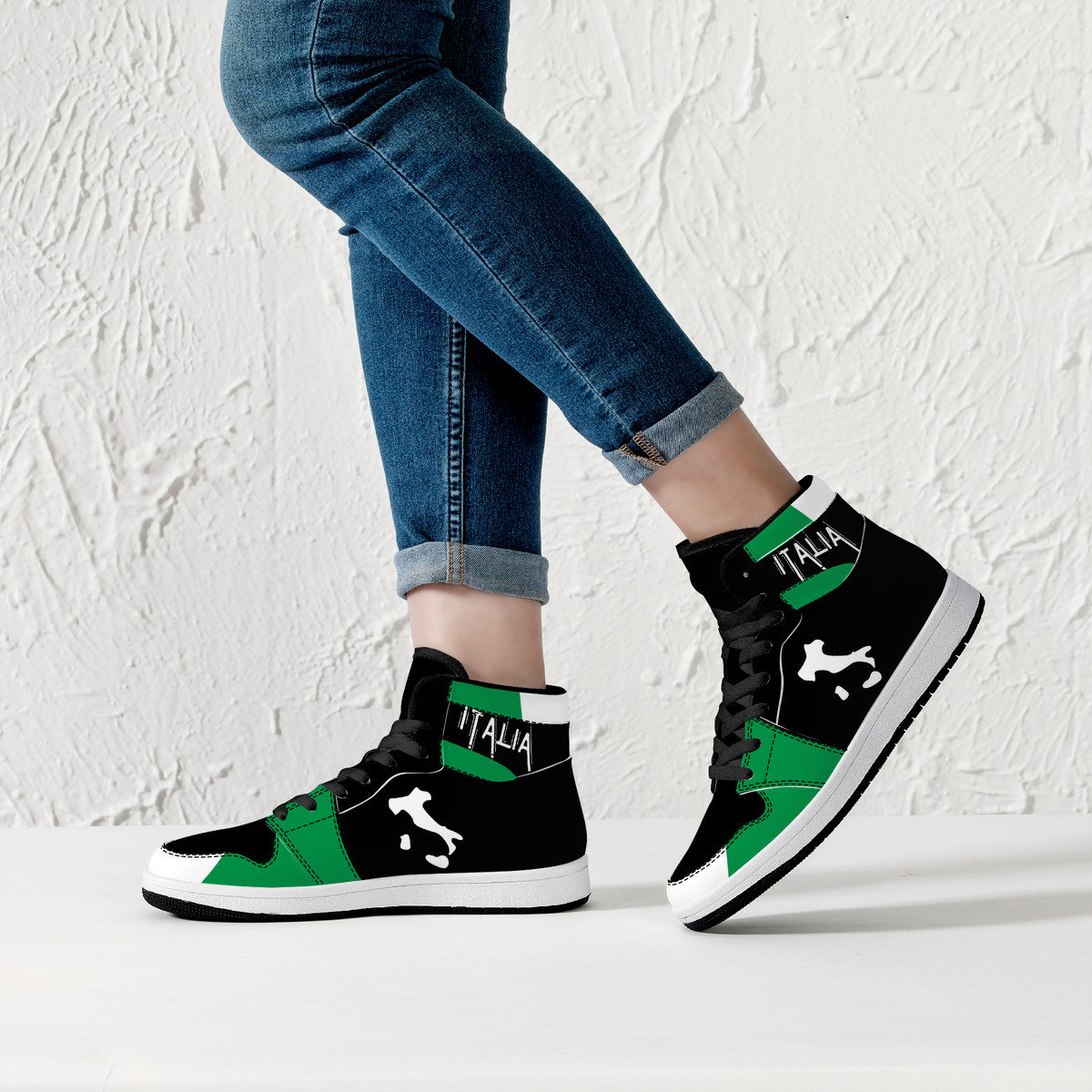 Italia Flag Map High-Top Leather Sneakers - Black