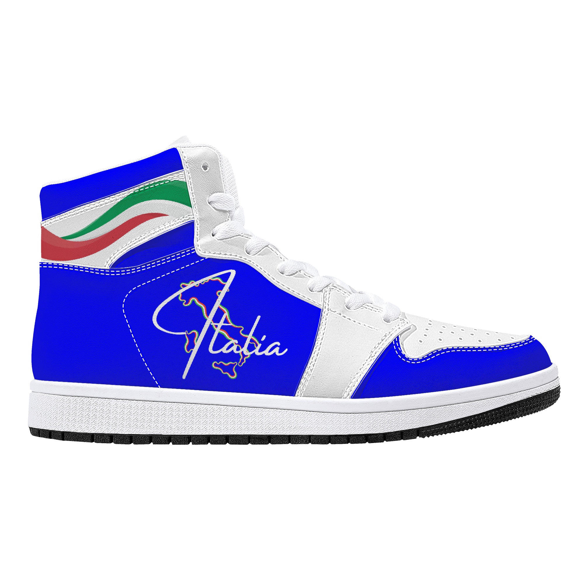 Italia Flag Map Wave Blu High-Top Leather Sneakers