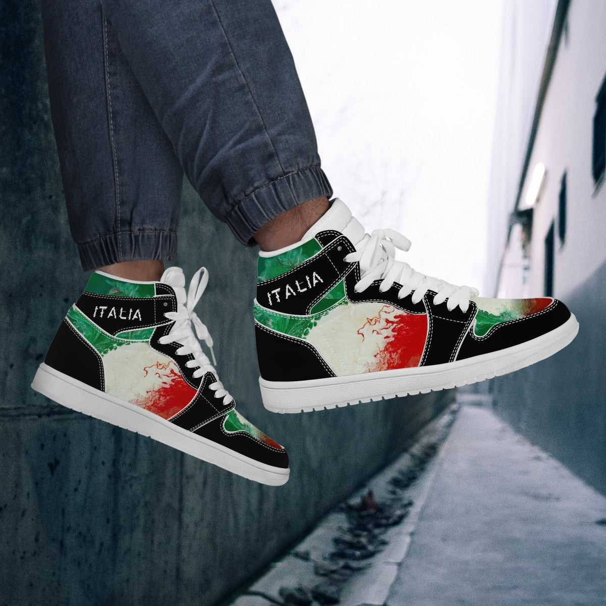 Italy Flag Paint Art Grunge High Top Leather Sneakers