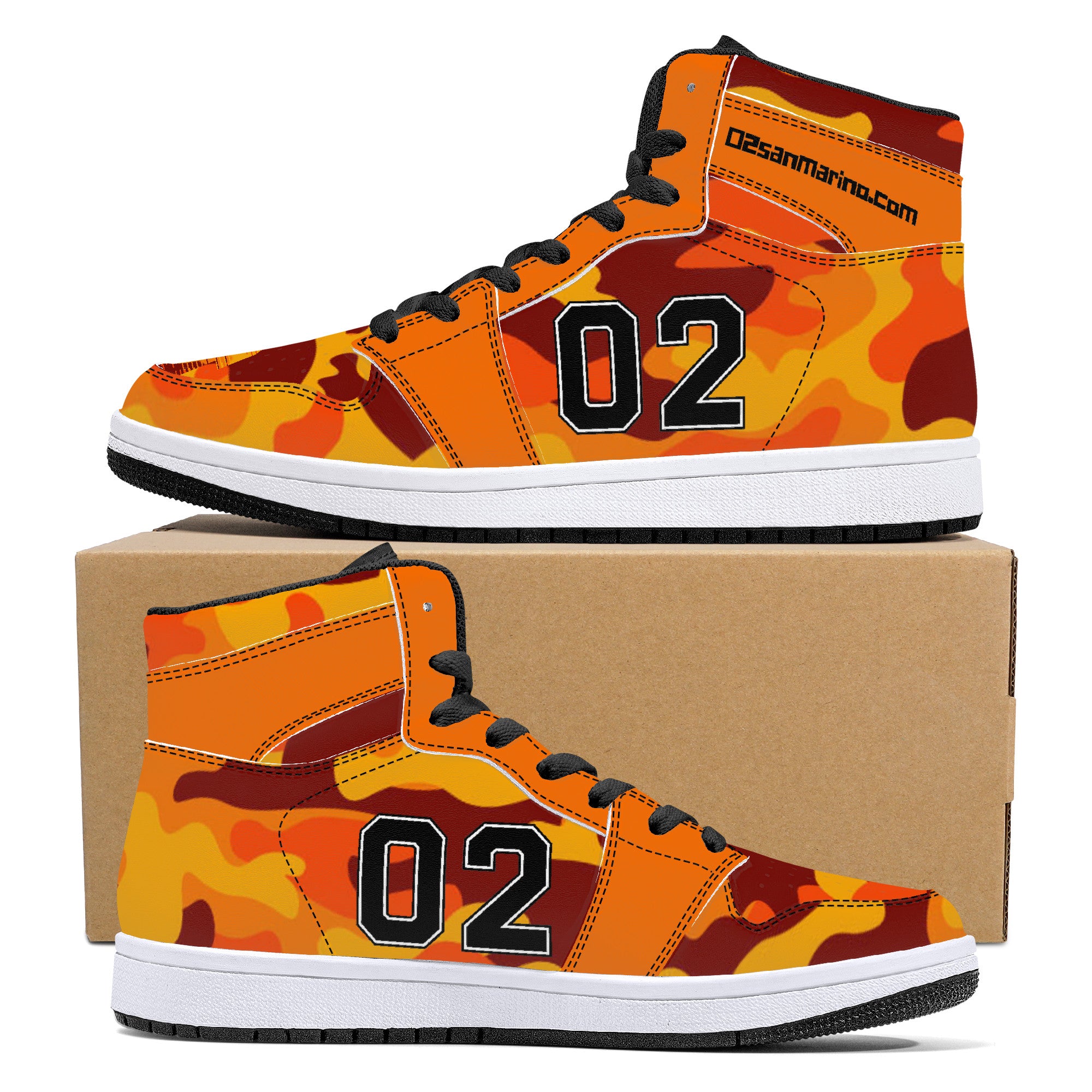 02 Orange Camo High-Top Leather Sneakers